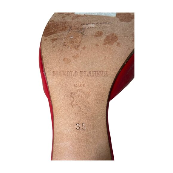 Manolo Blahnik Red Patent Leather Mules | Clear Lucite Heel Slide Sandals 35/5 - Picture 8 of 9